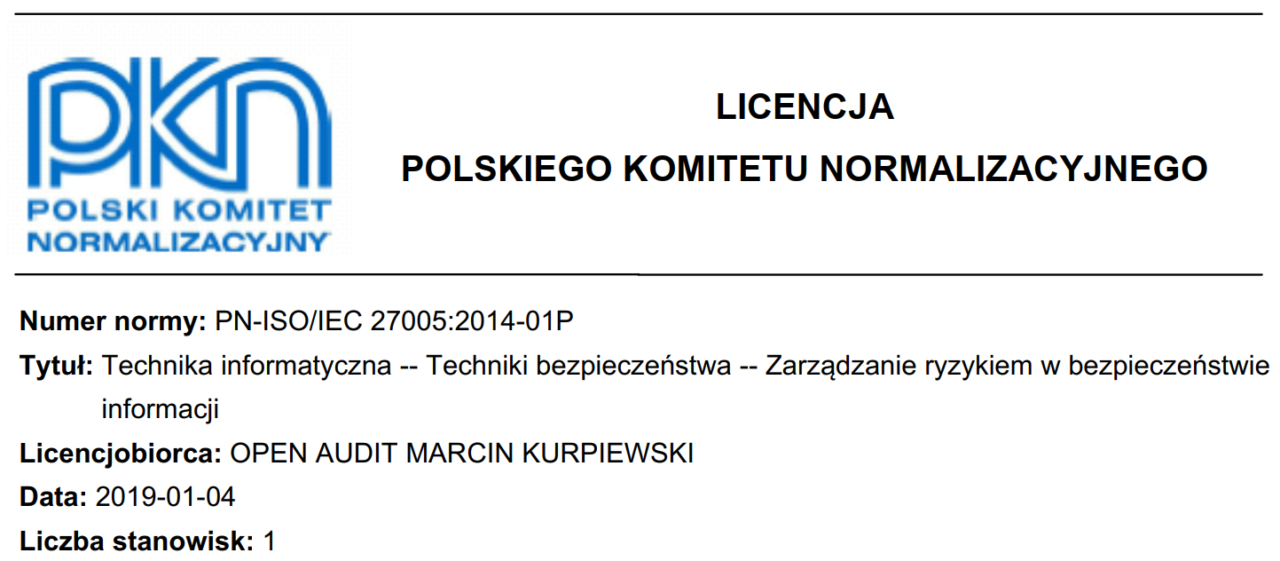 PN-ISO 27005 licencja Open Audit
