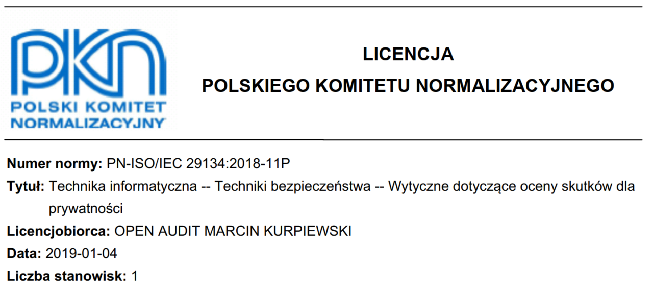 PN-ISO 29134 licencja Open Audit
