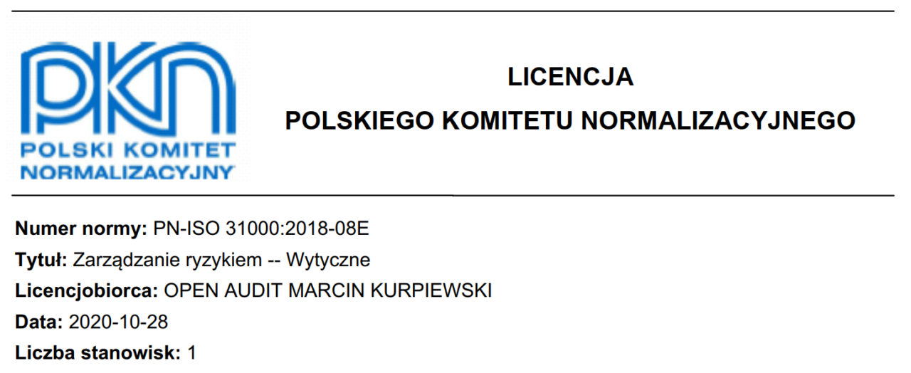 PN-ISO 31000 licencja Open Audit